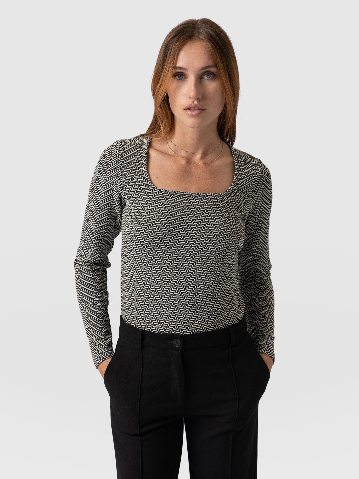Sloane Textured Top Cream Lurex Jacquard - Women's T-Shirts | Saint + Sofia® USA